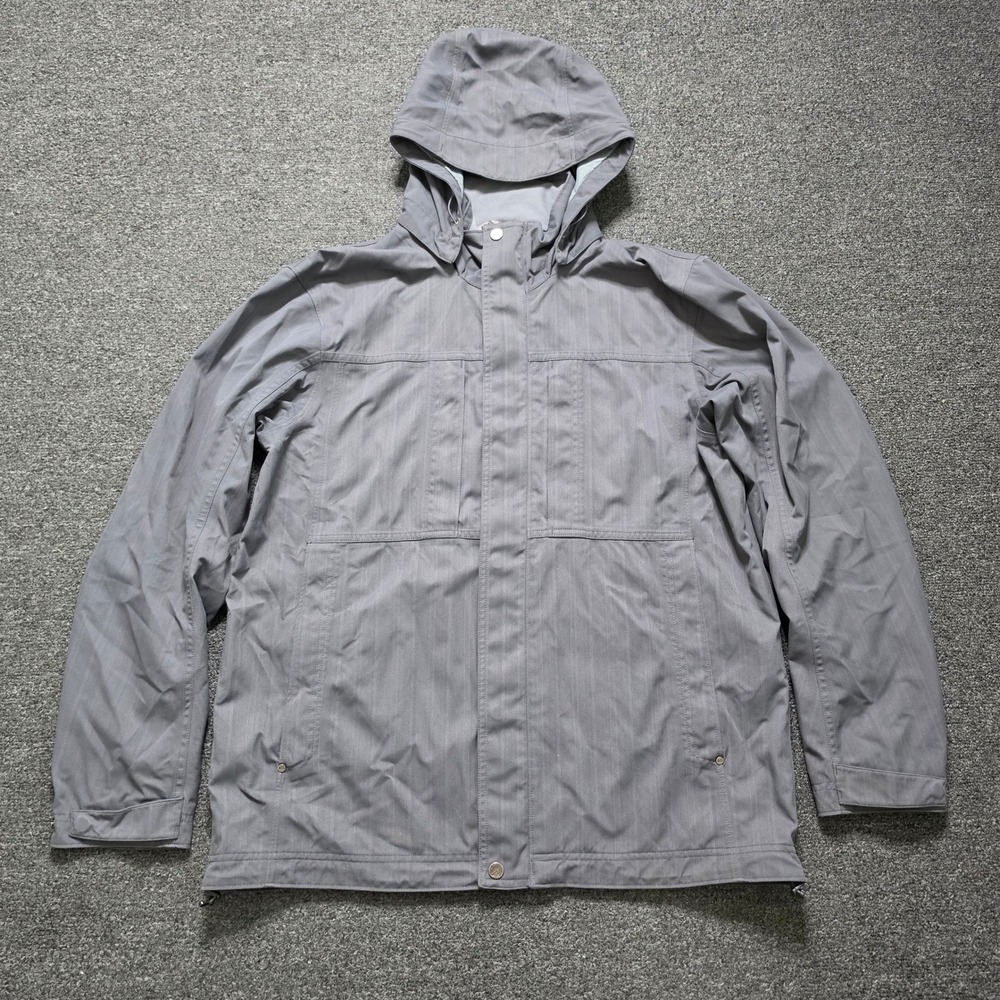 REI Hooded Field Jacket Gray Mens Large Herringbone Utility Full Zip 883814
